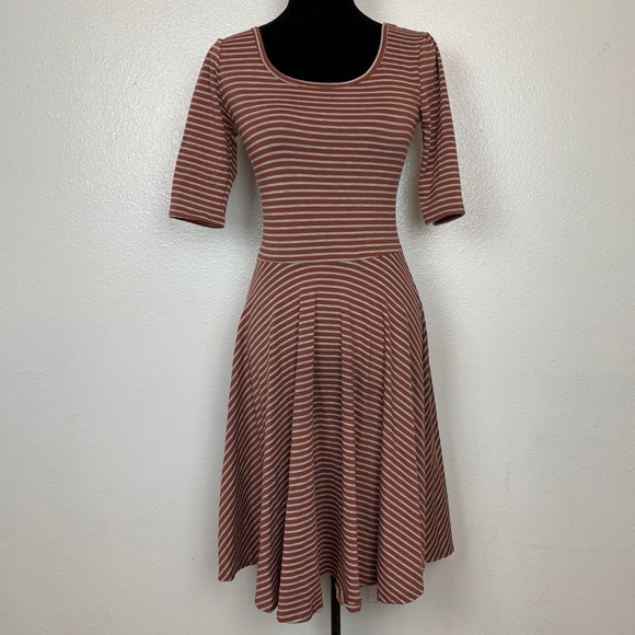 LuLaRoe Dresses & Skirts - Lularoe Nicole Brown Gray Stripe Dress‎ Size XS